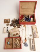 A collection of jewellery including micro mosaic brooch, Art Deco style necklace, Ronson lighter,