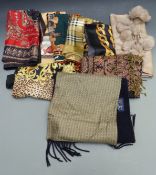 A collection of ladies scarves, pashminas etc some with hand stitched/rolled edges