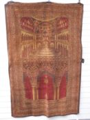 Persian fine wool/silk wall hanging with central design of the interior of a mosque, 195x128cm
