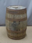 Vintage coopered wooden barrel, height 89cm
