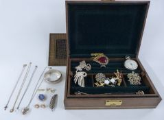 A collection of jewellery including a Victorian locket depicting a fern on enamel ground, 9ct gold