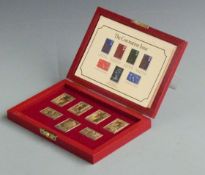 'The Coronation Issue' cased set of seven hallmarked silver gilt coronation stamps, weight 170g