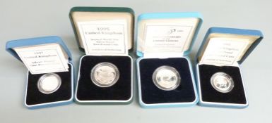 1995 Royal Mint silver proof cased coins comprising United Nations £2, Second World War Peace £2 and