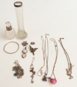 A collection of silver jewellery including pendants, horseshoe pendant, vintage paste necklace,