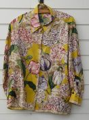 Gucci silk blouse flower and vase decoration and gold tone buttons, size 46