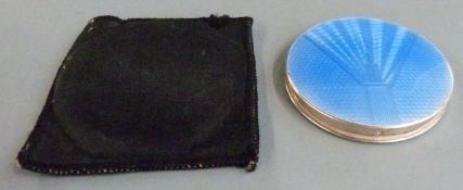 Art Deco hallmarked silver and blue guilloché enamel powder compact, Birmingham 1945 maker Henry