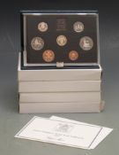 Royal Mint UK proof coin collections for 1987 through to 1991, cased with certificates
