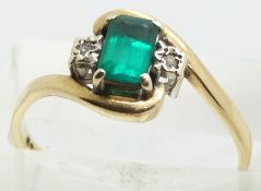 A 9ct gold ring set with a faux emerald and diamonds, 2.1g, size Q