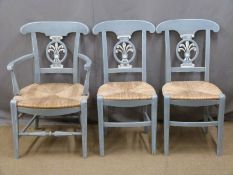 CHARITY Three (1+2) shabby chic style painted rush seated chairs