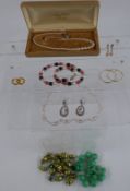 A collection of costume jewellery including a Ciro necklace with receipt, earrings, silver