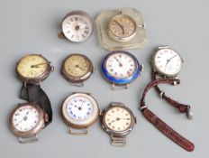 Nine various ladies and gentleman's wristwatches including silver examples, one with enamel bezel,