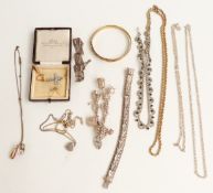 A collection of costume jewellery including silver charm bracelet, silver bracelet, antique