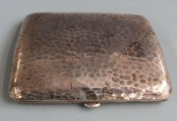 Danish white metal cigarette case with hammered decoration, Danish silver marks for 1923 maker