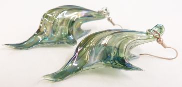 A pair of iridescent glass earrings