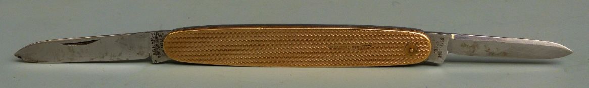 A 9ct gold folding pocket knife, B'ham, the handle approximately 8.7cm long