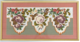 A tapestry panel in glazed frame, 24 x 56cm