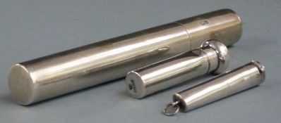 Mappin & Webb Edward VII hallmarked silver cigar or similar tube/case, Birmingham 1907, length 17cm,