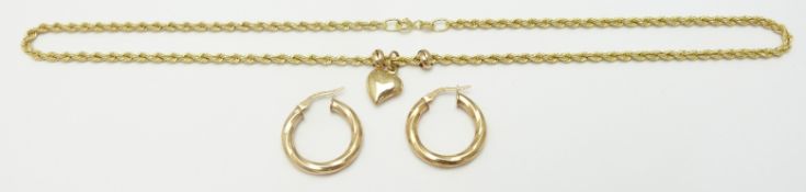 A 9ct gold rope twist necklace and pair of 9ct gold earrings, 6.2g