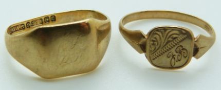 Two 9ct gold signet rings 4.4g.