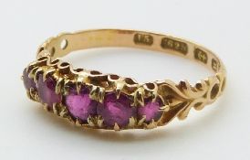 Victorian 15ct gold ring set with five graduated rubies, Birmingham 1866, 1.7g, size M