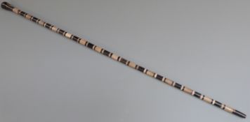 A banded horn walking cane, length approximately 92cm