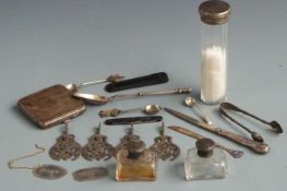 Hallmarked silver cigarette case, weight 95g, French white metal spoon with engraved aesthetic style