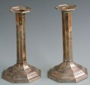 Pair of Edward VII hallmarked silver octagonal candlesticks, Sheffield 1909 maker Hawksworth, Eyre &