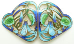 Art Nouveau buckle with foliate and floral design set with enamel