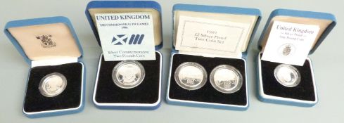 1989 Royal Mint silver proof cased £2 two coin set, together with 1986 Commonwealth Games example