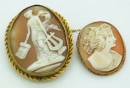 A 9ct gold brooch set with a cameo and another Victorian cameo brooch