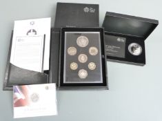 2013 Royal Mint proof coin set together with a one ounce silver brilliant uncirculated 2013