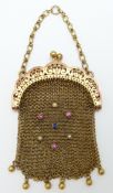 Victorian 9ct rose gold purse set with pink sapphires, a sapphire and seed pearls, 28.3g