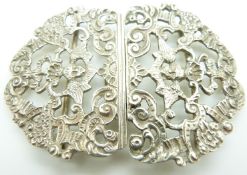 Victorian hallmarked silver buckle with winged angel decoration, Birmingham 1899 maker Minshull &