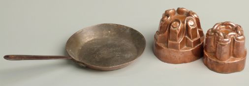 Two 19th century copper jelly moulds, one with chain link design to top marked 'Temple & Crook