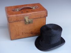 Locke and Co silk top hat in fitted leather case, size possibly 6 3/8