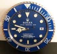 Rolex Oyster Perpetual Date Submariner shop display or advertising wall clock with date aperture,