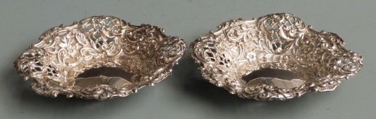 Victorian pair of hallmarked silver pierced and embossed bon bon dishes, Birmingham 1896 maker Henry