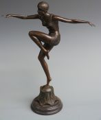 Bronze Art Deco style model of a lady after Ferdinand Priess, signed to marble base, approximately