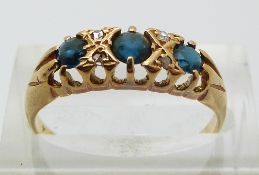 Edwardian 9ct gold ring set with blue paste and diamonds in a Victorian Martin and Co, Cheltenham