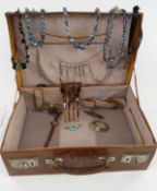 A collection of costume jewellery including millefiori glass necklace, watches etc, in a vintage