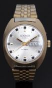 Sekonda gentleman's automatic wristwatch with day and date aperture, gold and black hands, black
