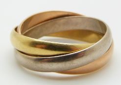 Cartier 18ct gold tri-coloured Russian style wedding band, 7.8g, size M/N