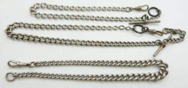 A hallmarked silver graduated Albert/ watch chain, maker W W and two other watch chains