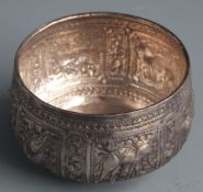 Indian or Burmese white metal embossed bowl with decoration of animals, diameter 9cm weight 71g