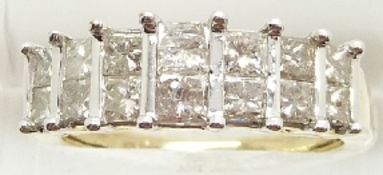 A 9ct gold ring set with 14 graduated princess cut diamonds, the largest approximately 0.15ct, 4.