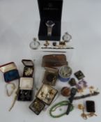 A collection of jewellery including silver Siam ring and bracelet, silver earrings, watches etc
