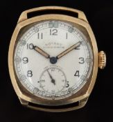 Rotary 9ct gold gentleman's wristwatch with inset subsidiary seconds dial, luminous blued hands,