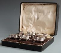 Mappin & Webb cased silver plated six piece cruet set