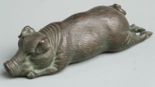 Bronze model of a pig, length 23cm