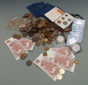 A collection of UK coinage to include modern crowns, fathings, 1953 Coronation set, William III